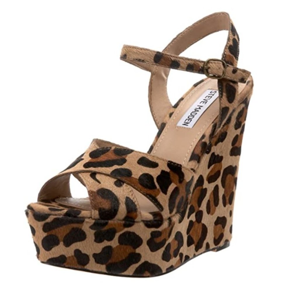 Steve Madden 5.5 LEOPARD WESTII Wedge Platform Sandals